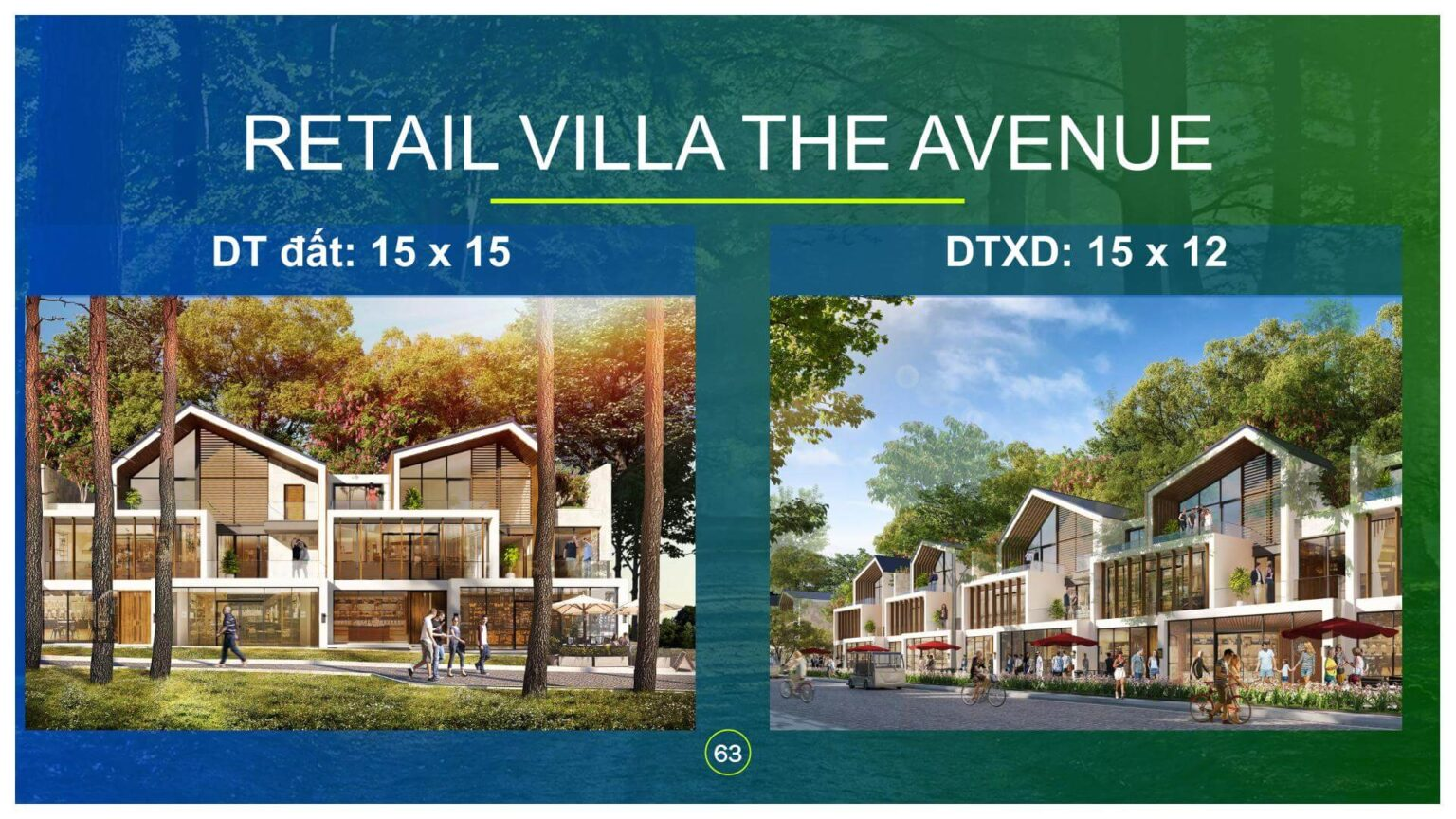 Phối cảnh kiến trúc và diện tích sản phẩm Retail Villa